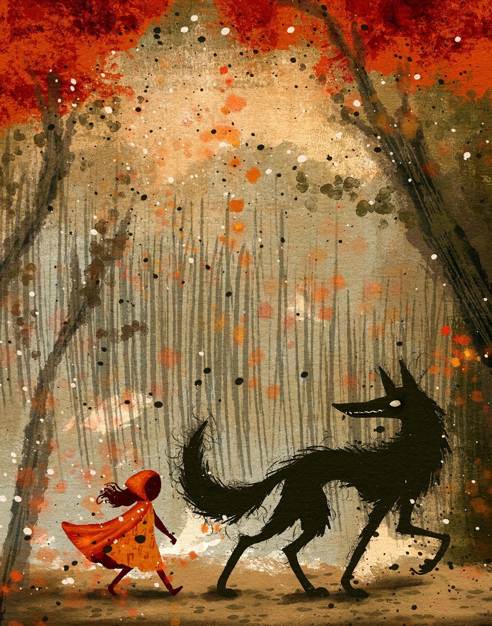 Red Riding Hood and wolf illustration
